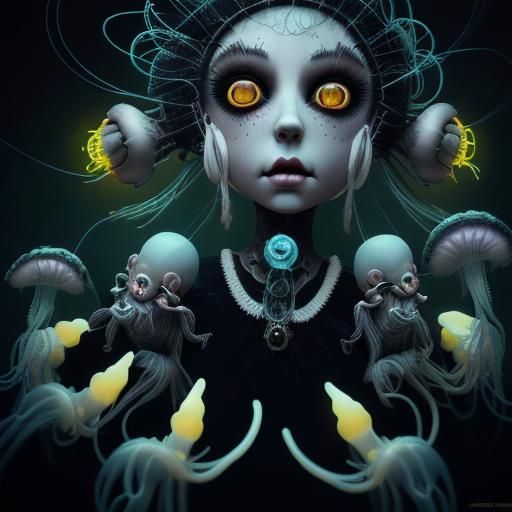 Surreal Doll with Yellow Eyes as Pop Art