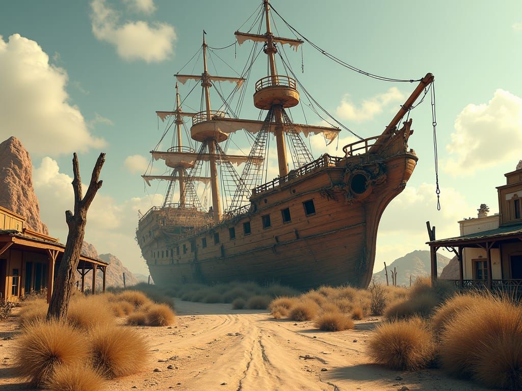 Ghost Pirate Ship in Desert Wasteland