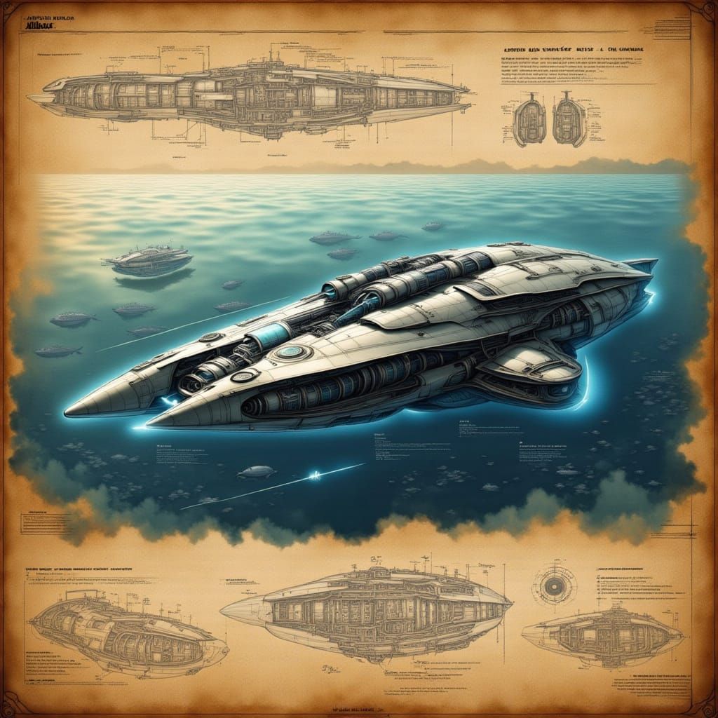 Manta Ray AUV Blueprint in Futuristic Military Style