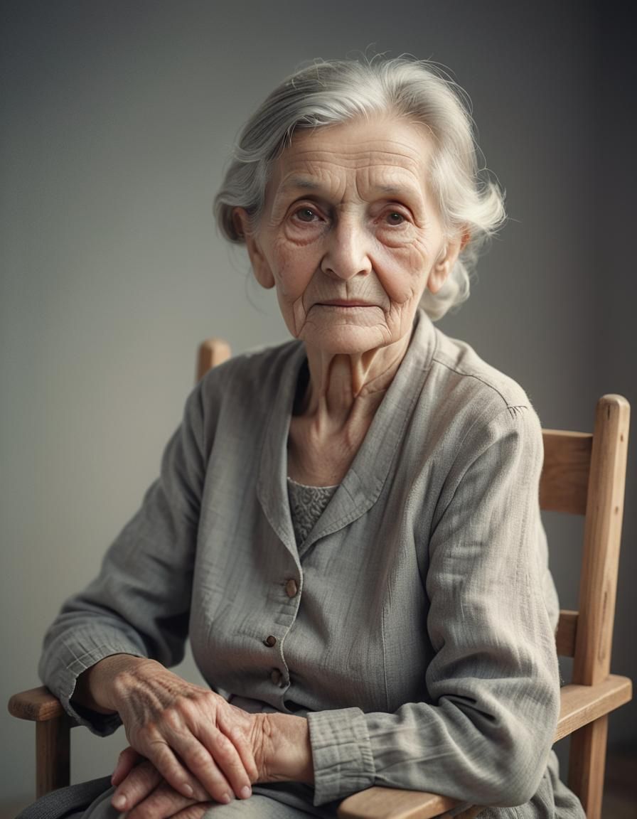 Monochromatic Portrait of an Old Woman in Chair