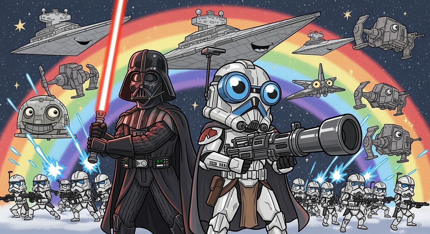 Comical Star Wars Scene in Animated Style