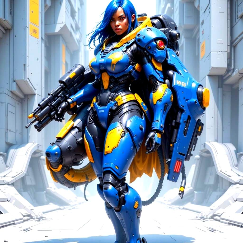 Black Woman in Futuristic Battle Suit Landing