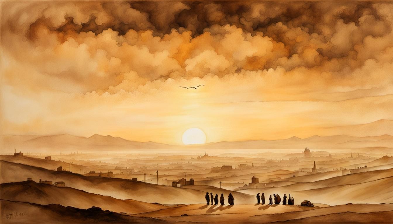 Gaza Destruction: Sepia Watercolor Oil Painting