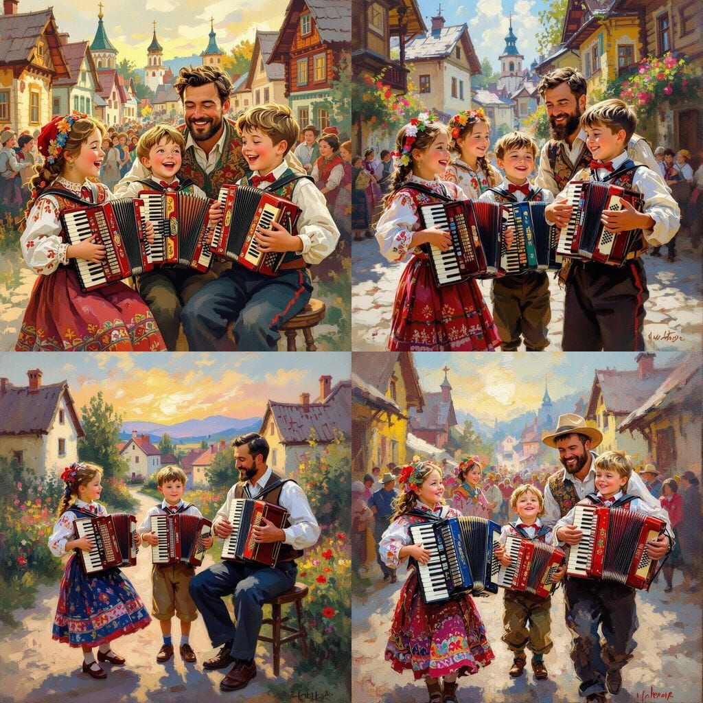 Family Accordion Performance in Folk Attire