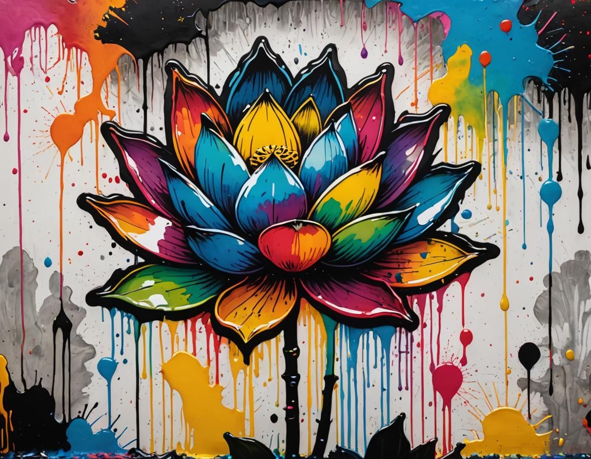 Rainbow Lotus Flower in Street Art Style