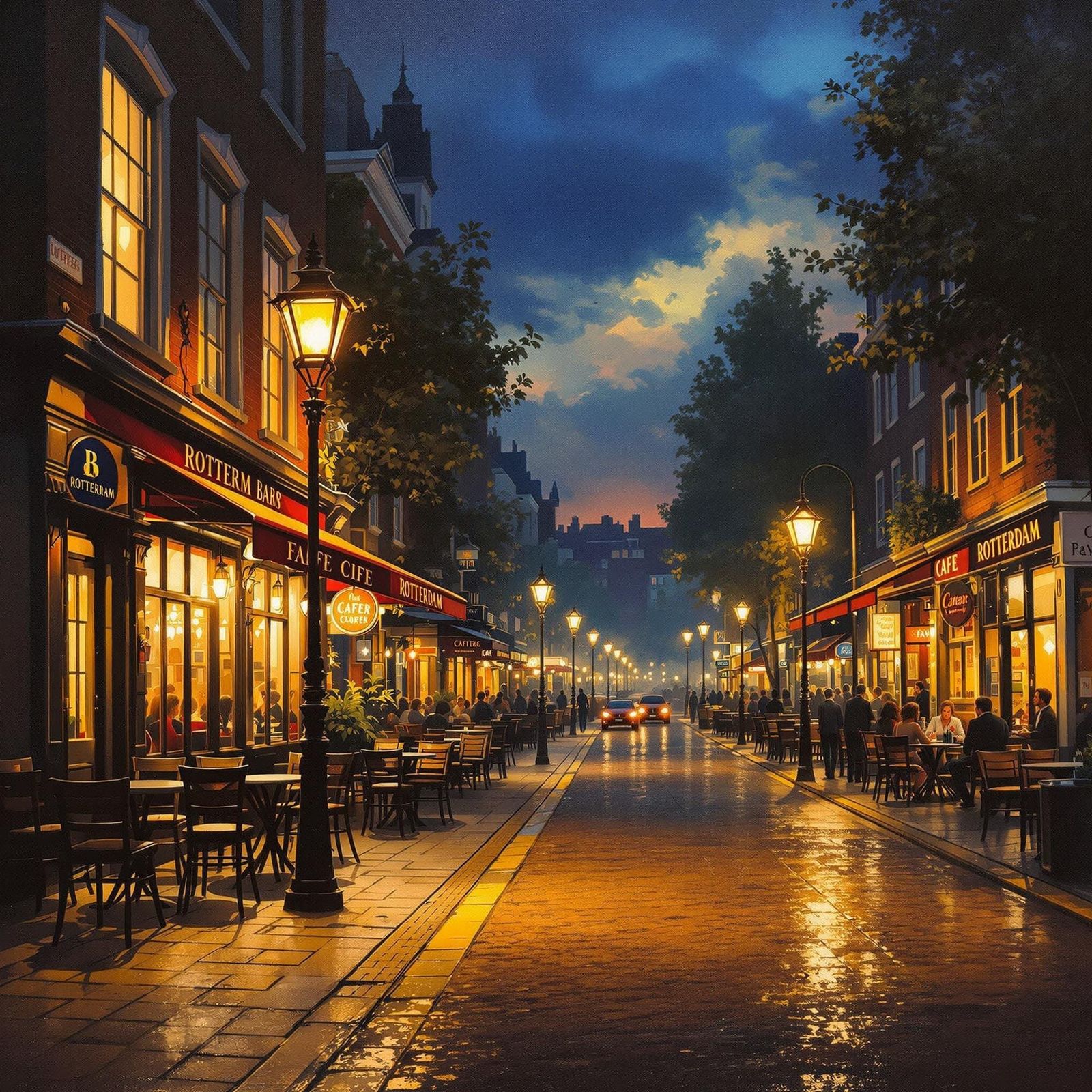 Rotterdam Evening: Serene Cityscape in Impressionist Style
