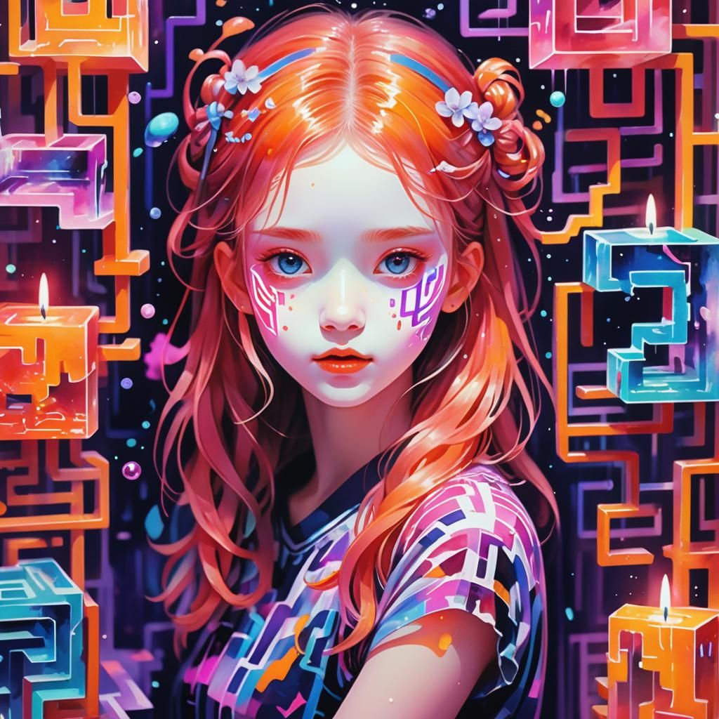 Surreal Dreamer in Glitched Neon Landscape