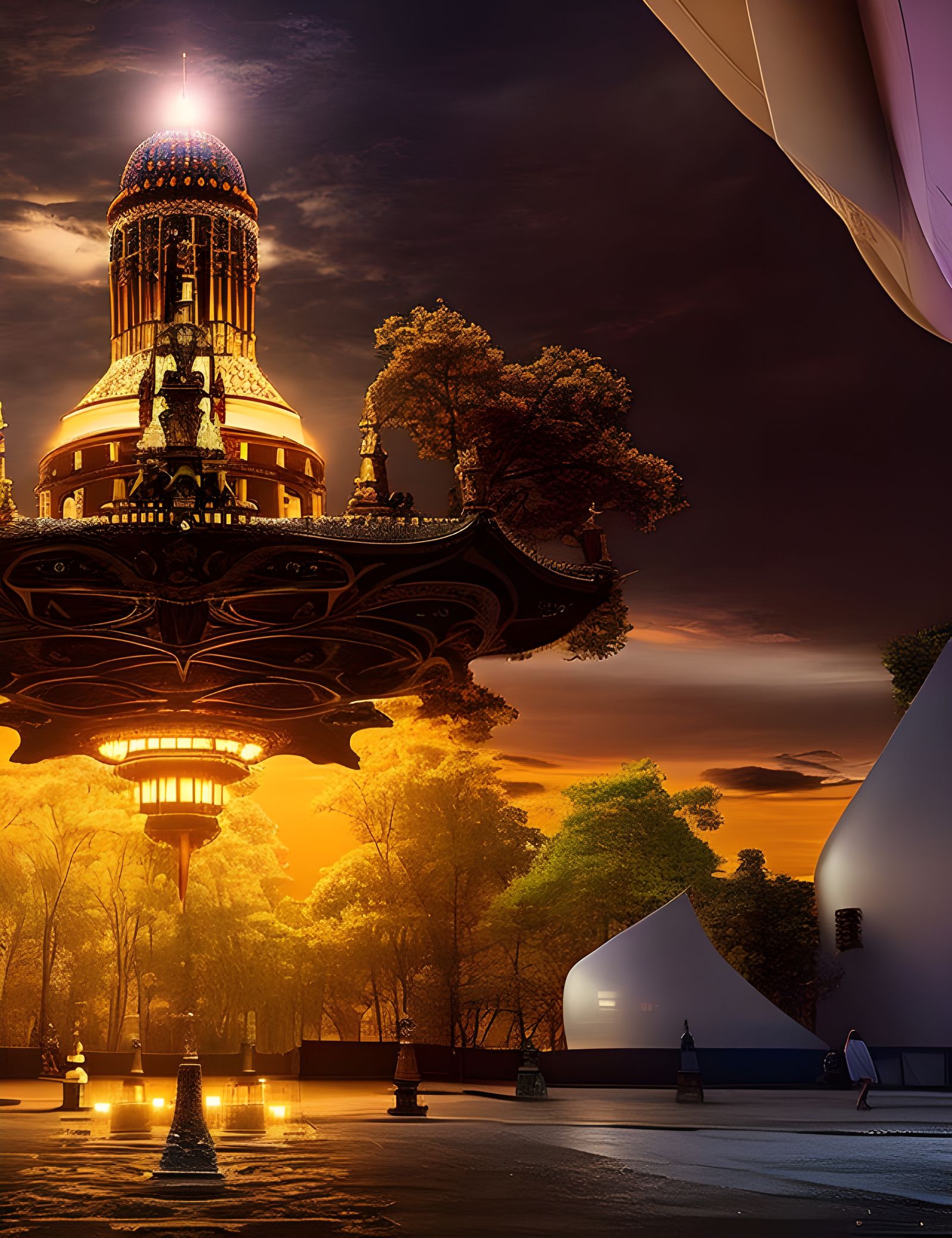 Futuristic Cityscape with Bizarre Creatures: Digital Art