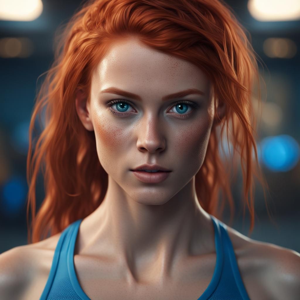 Redhead Woman with Freckles, Detailed Matte Painting