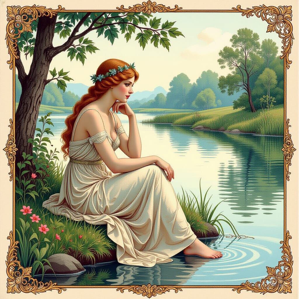 Naiad by Riverbank in Renaissance Style