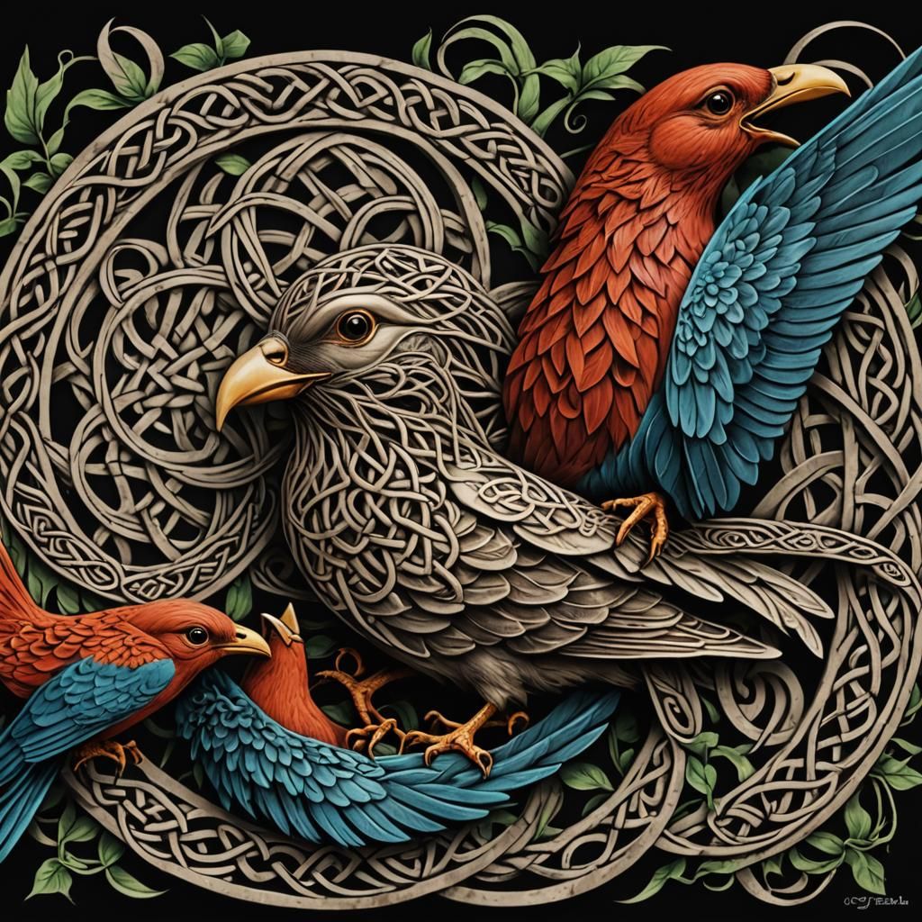 Jesus Christ with Birds and Celtic Knotwork