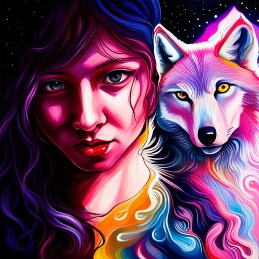 Girl with Shadow Powers and Galaxy Wolf: Graffiti Art