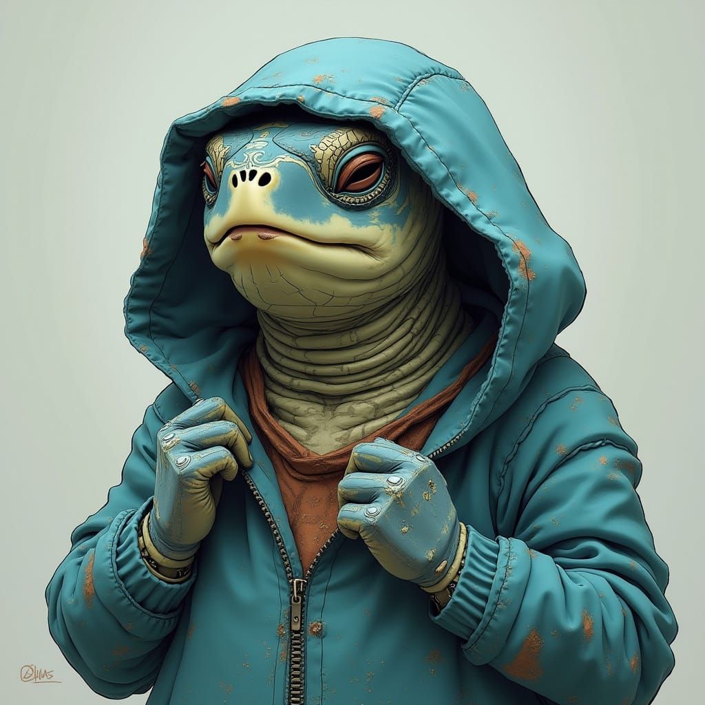 Melancholic Sea Turtle with Plastic Neck Ring