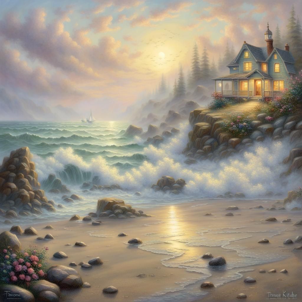 Ethereal Beach Treasures in Fantasy Landscape