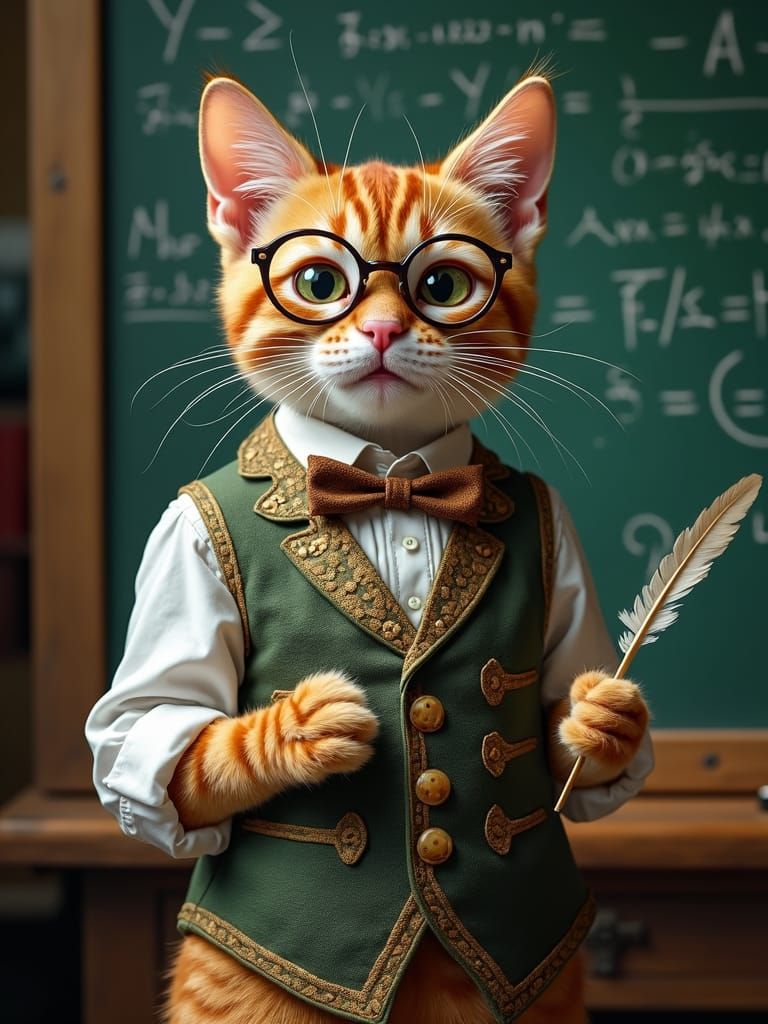Whimsical Feline Scholar in a Library Waistcoat