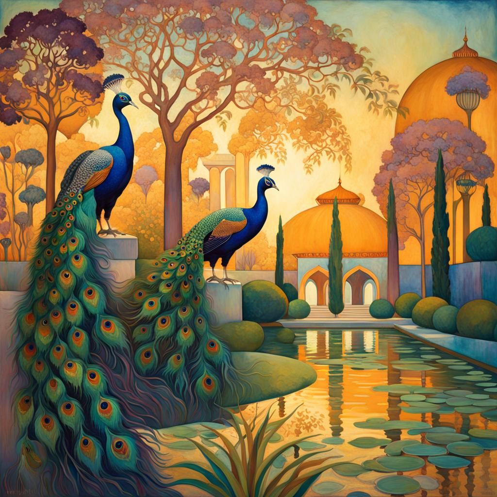 Whimsical Oriental Palace Garden in Soft Evening Light