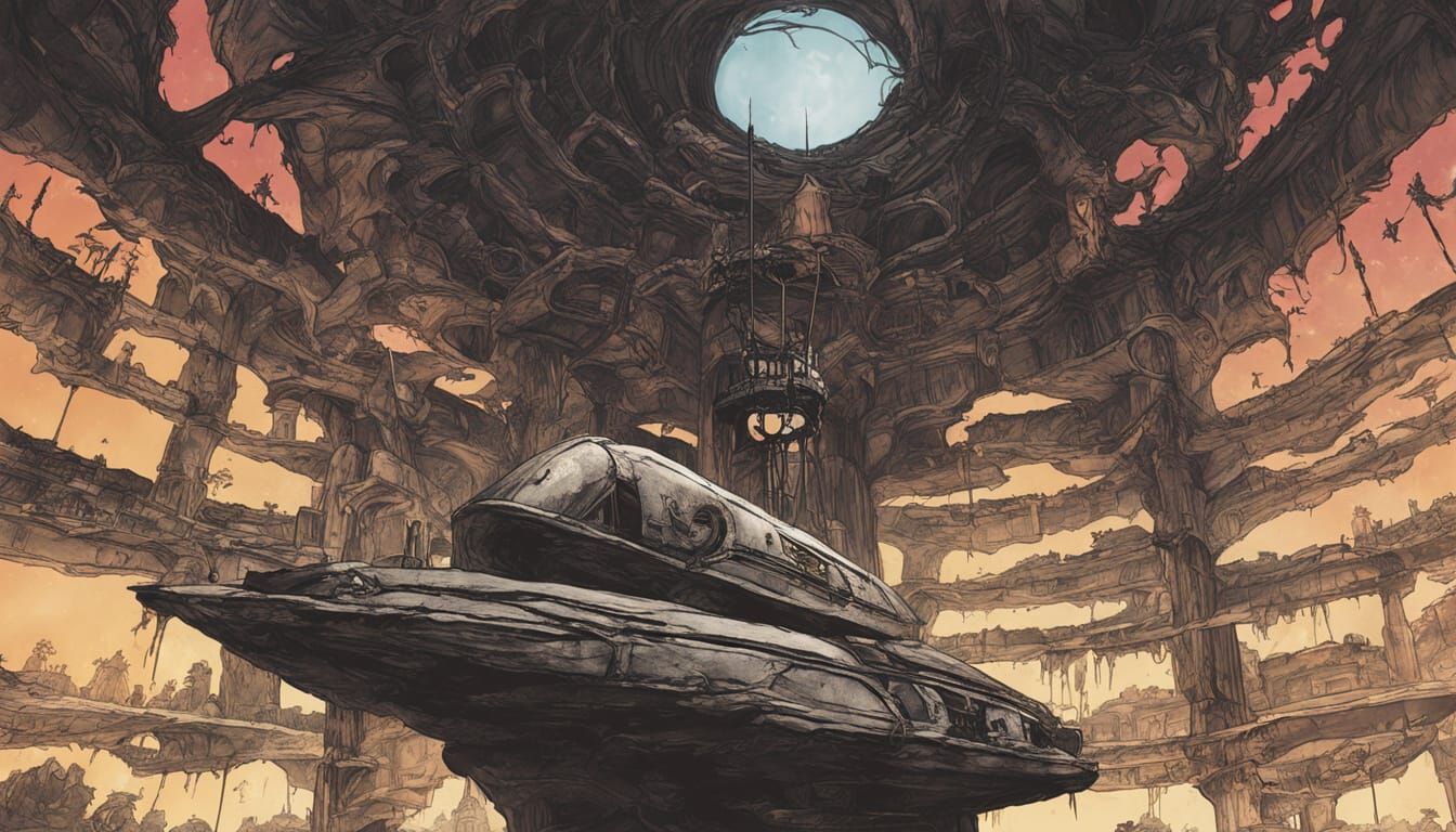 Gothic Metropolis Inside Giant Space Creature's Husk