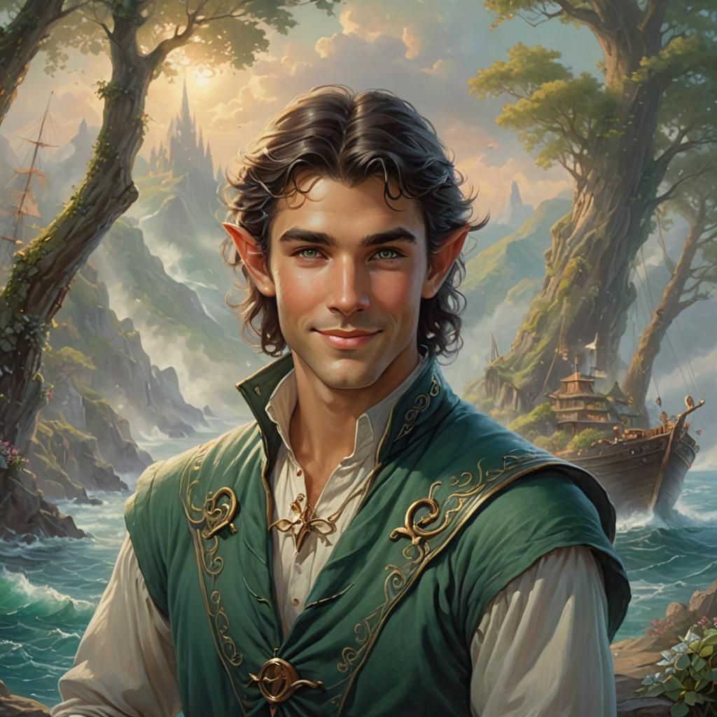 Elven Sailor with a Charming Smile in Ethereal Fantasy Style