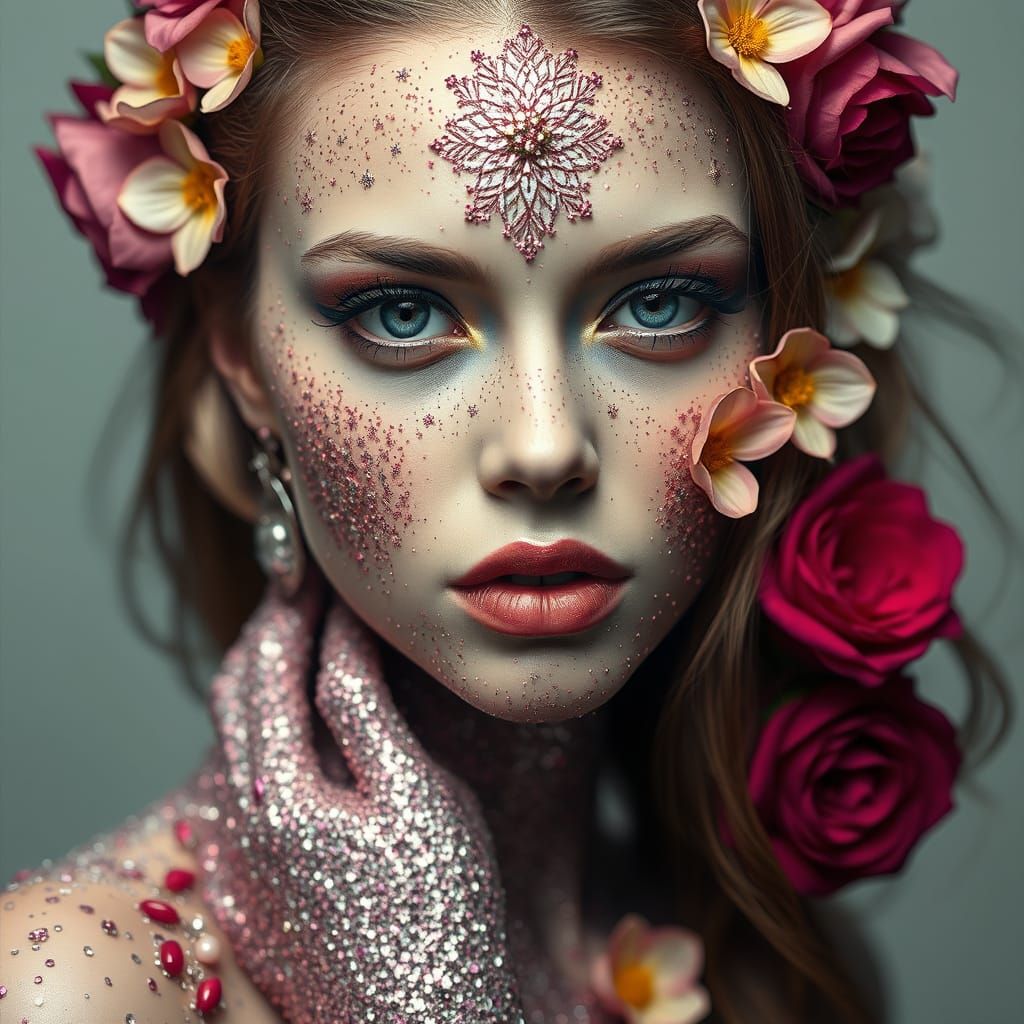 Surreal Portrait of a Glittering Goddess in Whimsical Style