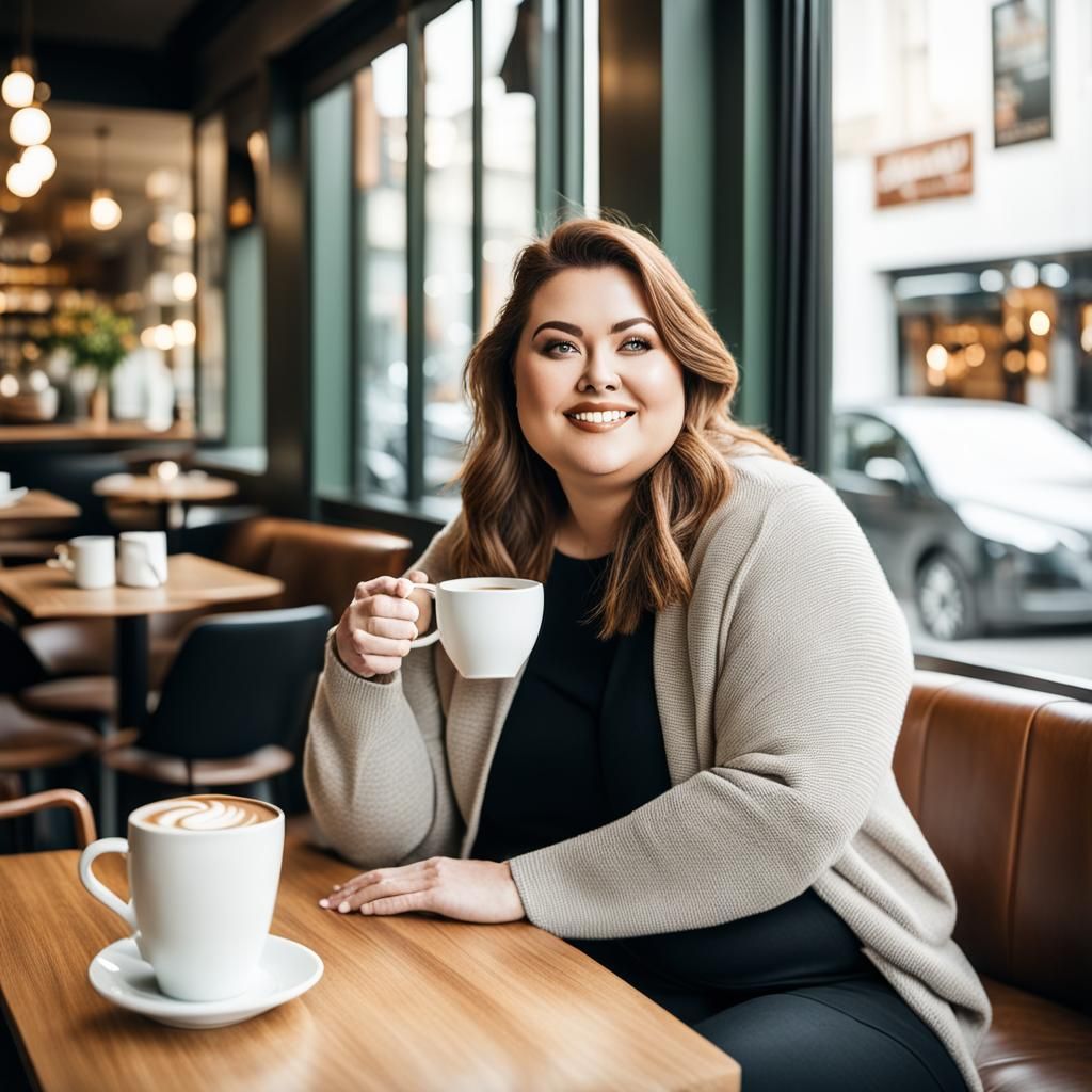 Plus-Size Model at Cafe in Natural Light