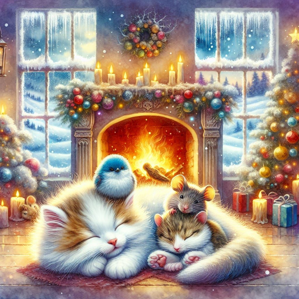 A Cozy Winter Scene of Inter Species Friendship