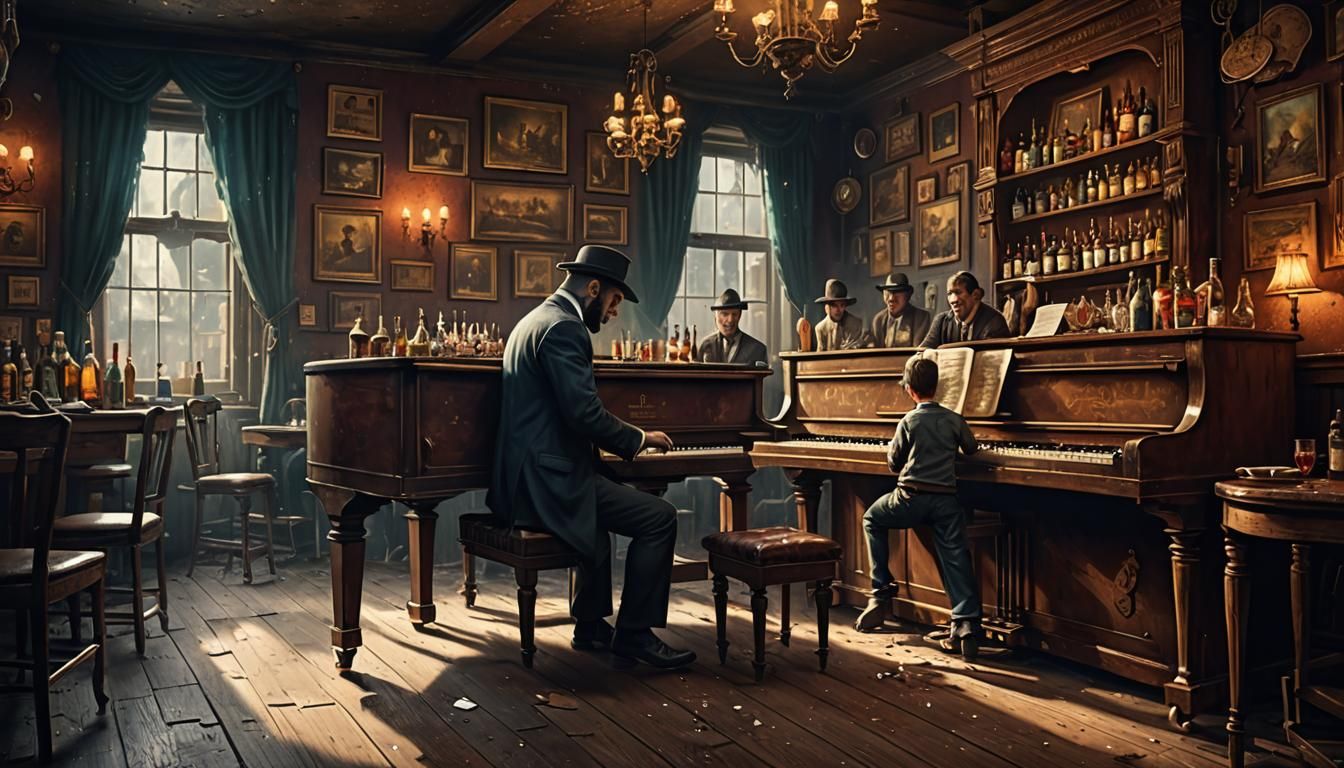 One-Armed Pianist Plays in Smoky Honky-Tonk