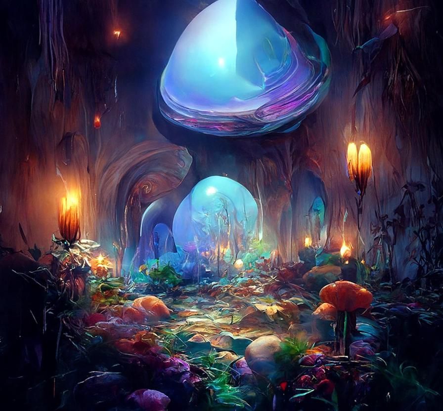 Glowing Mushroom Cave: Psychedelic Fantasy Art