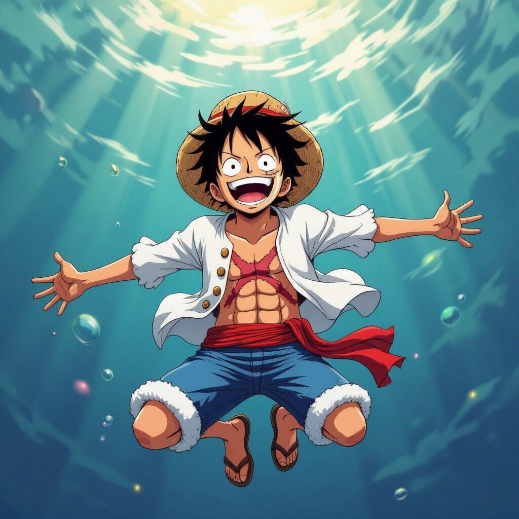 Luffy Laughing in Air, Vibrant Anime Style