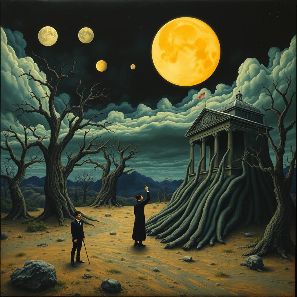 Dark Gothic Surrealist Dreamscape in a Mysterious, Playful A...