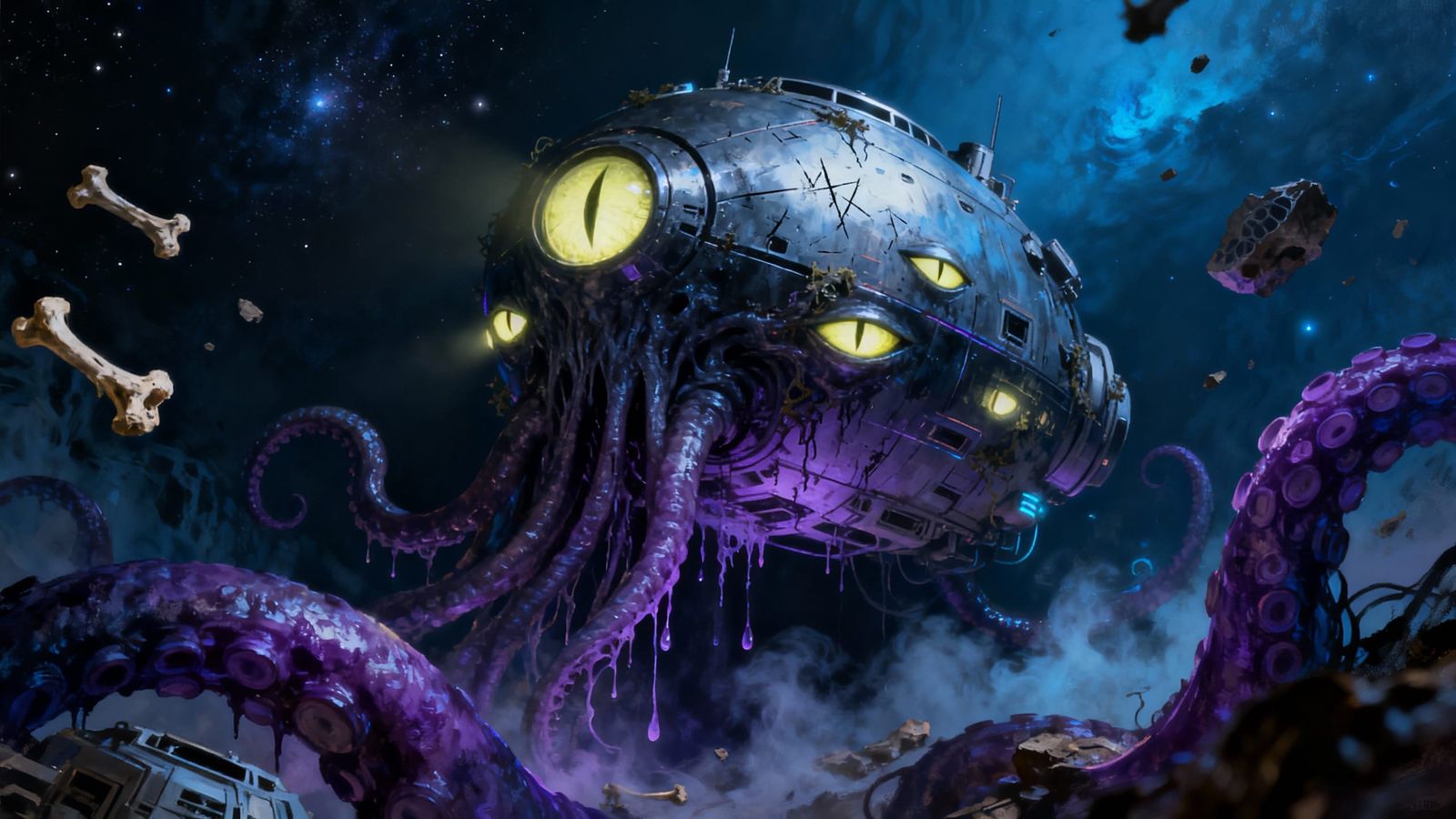 Lovecraftian Probe Emerges from Cosmic Abyss in Acrylic Pain...