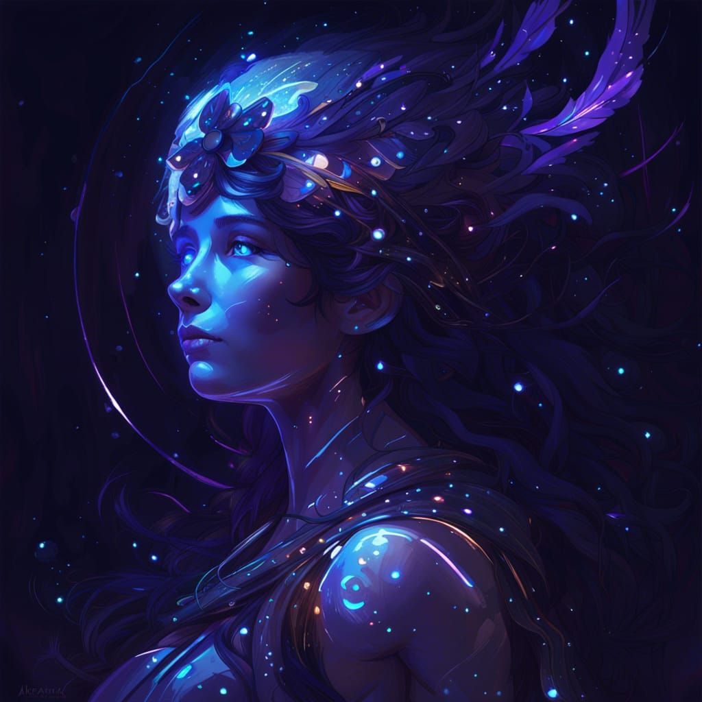 Radiant Athena with Galaxy Stars, in Surrealcore Style