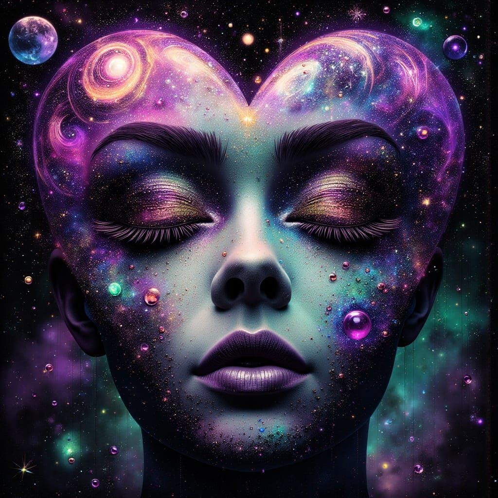 Heart Nebula with Eyelashes in Surrealist Style