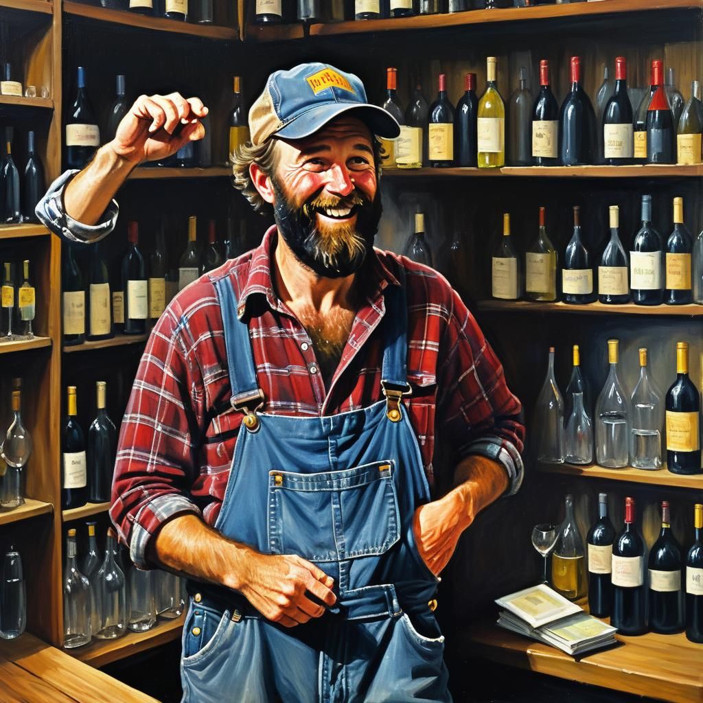 Bearded Man Amidst Vintage Wine Collection