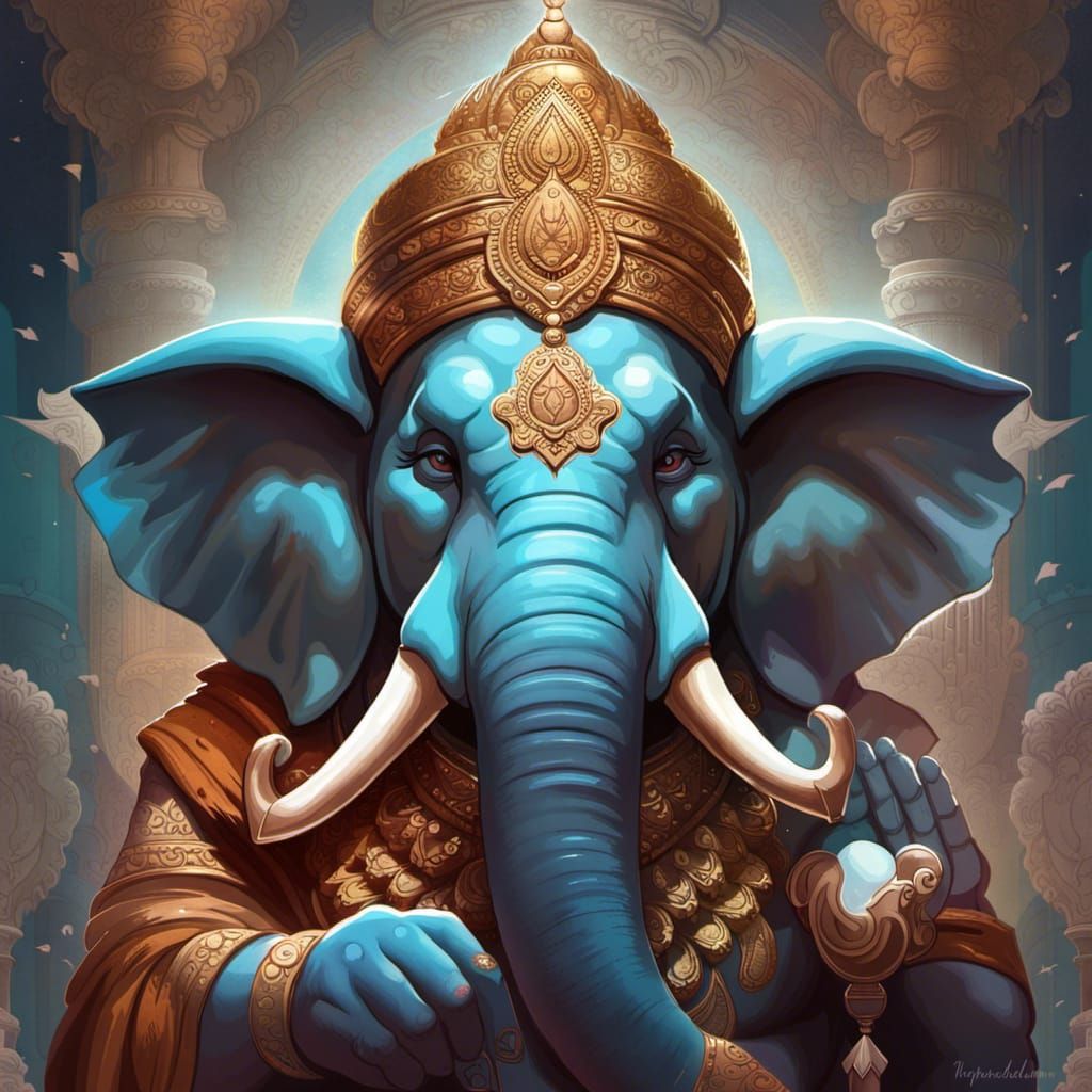 Ganesha Portrait in Silver and Blue