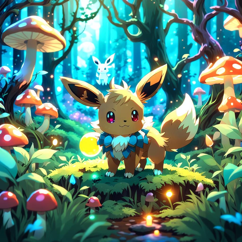 Eevee in Mystical Forest, Anime 3D Illustration