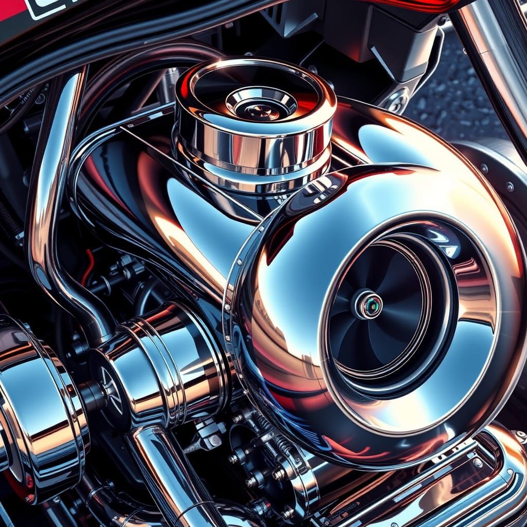 Sleek Chrome Turbo Engine in Futuristic Style