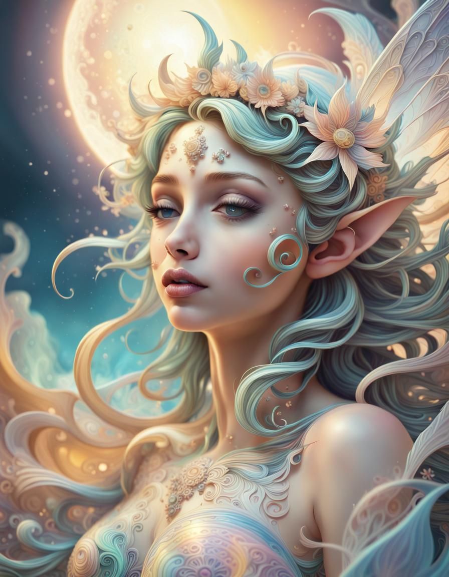 Detailed Pastel Moon Fairy in Fractal Design