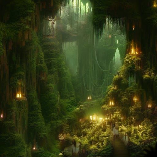 Enchanted Rainforest of Gnomes: Digital Matte Painting