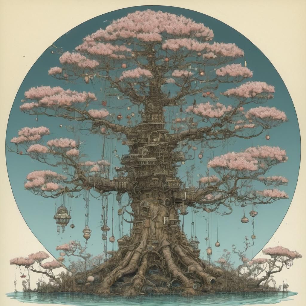 Underwater Biopunk Magnolia Tree in Fractal Style