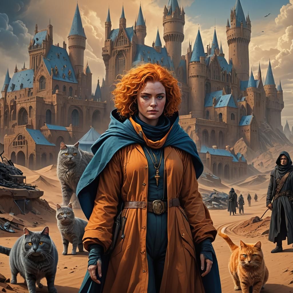 Dystopian Woman with Cats: Fantasy Concept Art