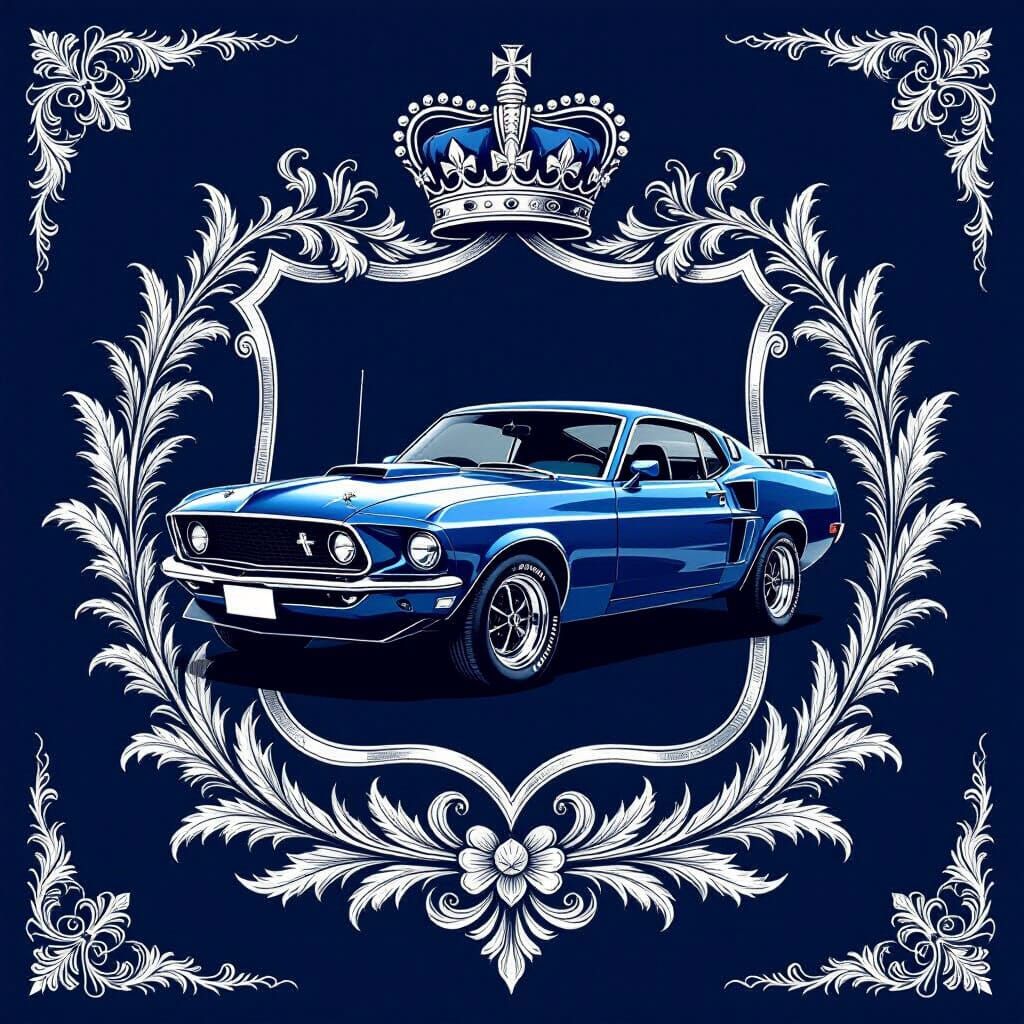 Muscle Car Heraldic Emblem in Royal Blue