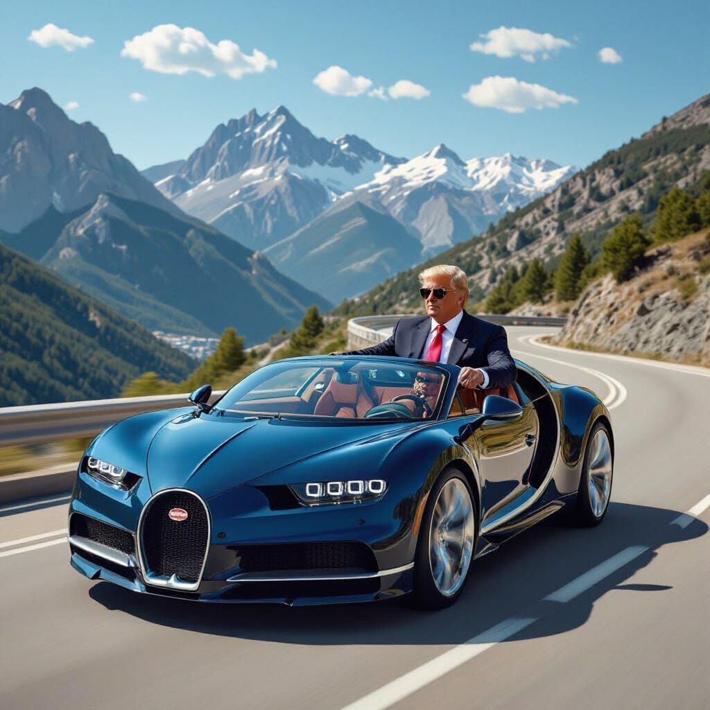 Donald Trump Drives Bugatti in Photorealistic Style