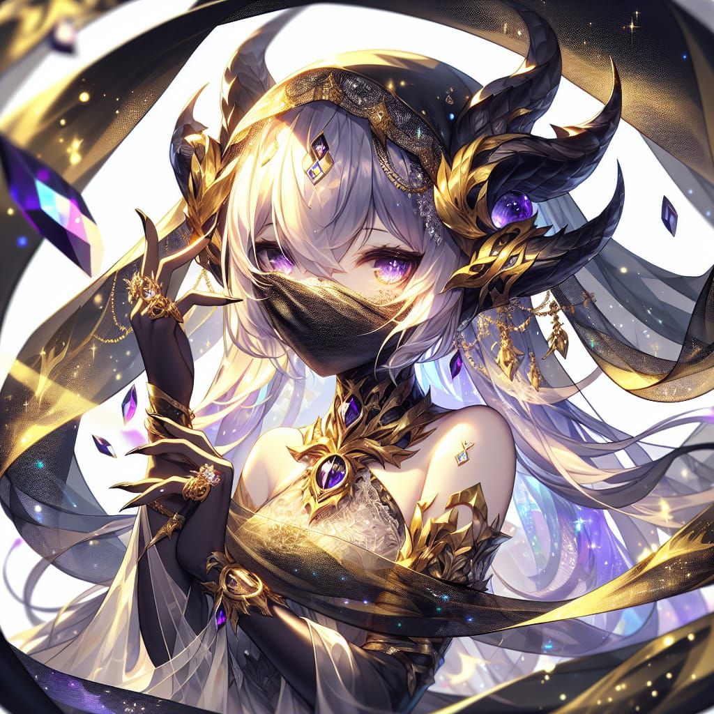 Anime Dragon-Woman Dancing Behind a Veil