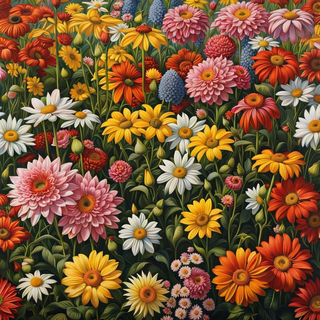 Photorealistic Field of Colorful Flowers
