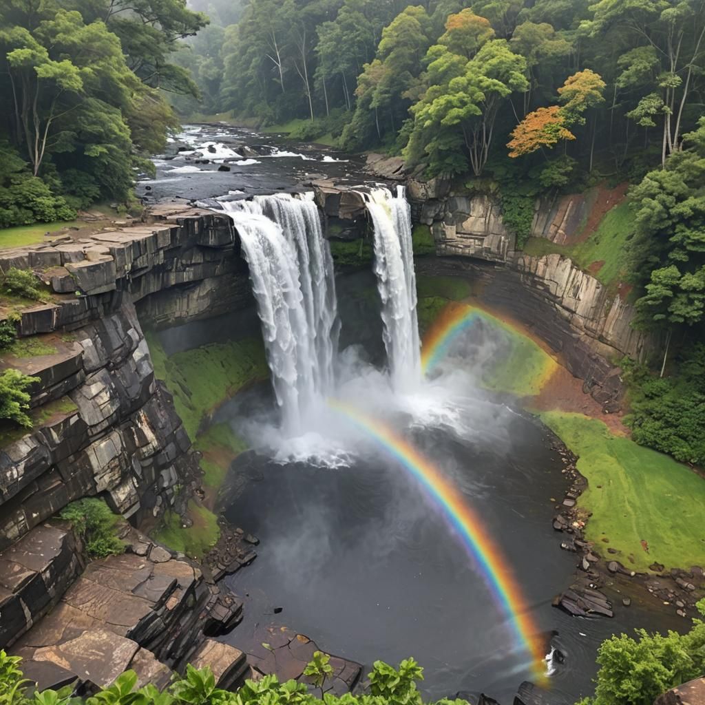 Rainbow Falls: Perpetual Rainbow Over Cascading Waters