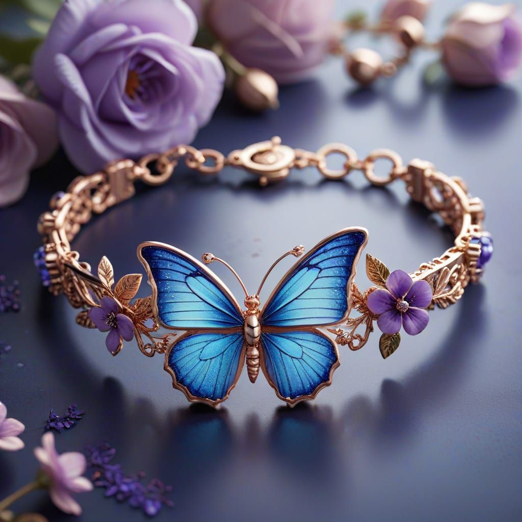 Rose Gold Bracelet with Butterfly and Flower Charms