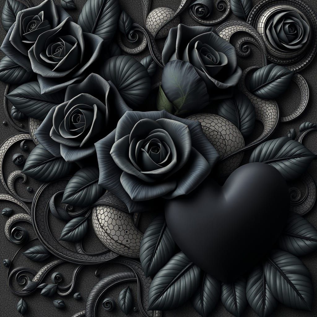 Ethereal Black Rose Mosaic with Intricate Patterns