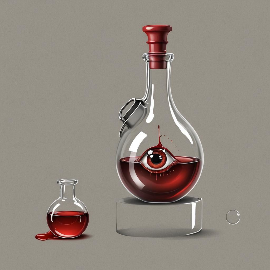 Realistic Illustration of a Flask with Cartoon Eye