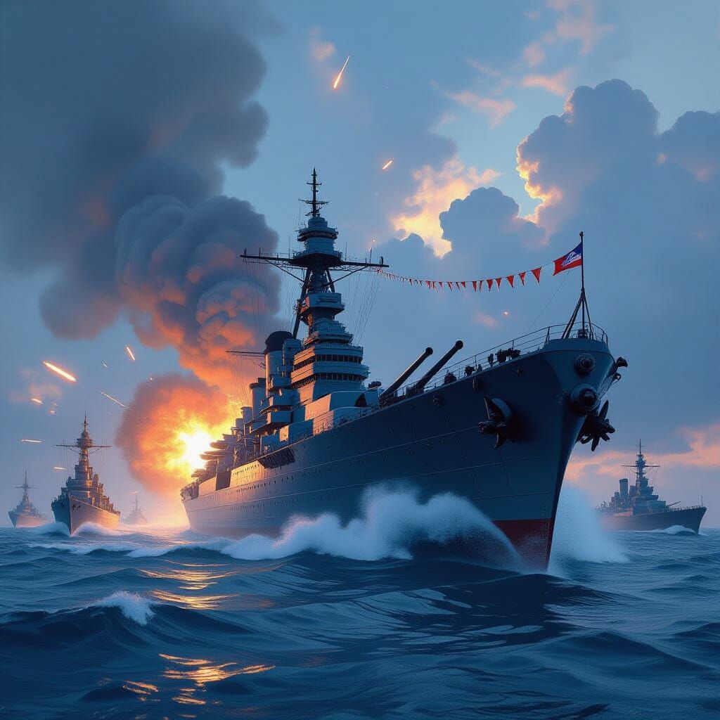 WW2 Battleship Unleashes Firepower in Epic Matte Painting St...