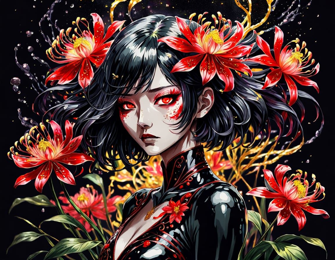 anime girl in lycoris flowers I